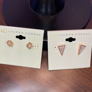 SET OF 2 LC Lauren Conrad Rose Gold and Crystal Earrings, 2 PAIRS